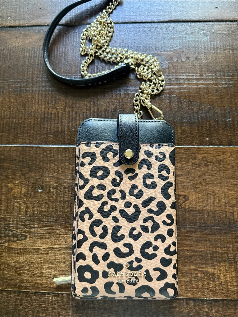 kate spade Leopard Print Crossbody Phone Wallet - tan & Black